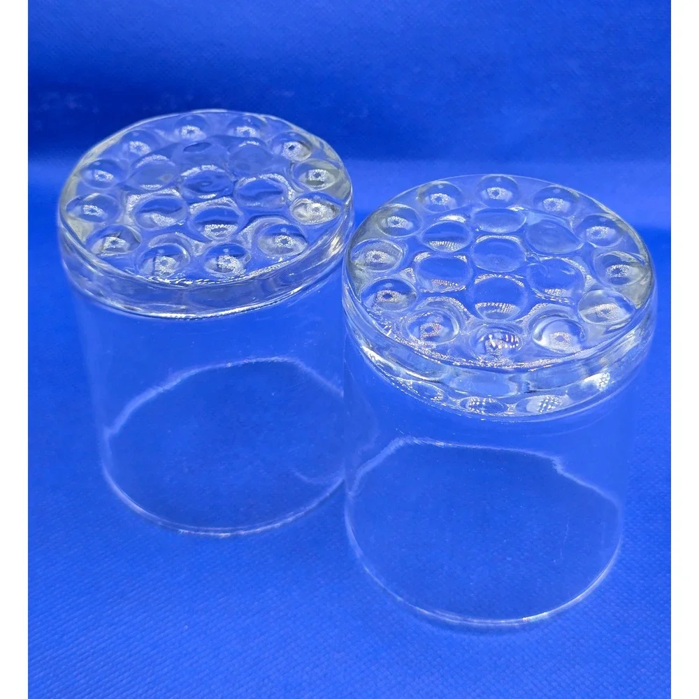 Vintage Set of 2 Clear Glass Rocks Lowball Whiskey Glasses Bubble Base 3.5in